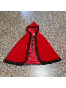 1pc Red Hooded Cape With Black Lace Trim, Little Red Riding Hood Costume, For Halloween Cosplay, Gothic Outfit, Carnival, Masquerade, Christmas Party And Stage Performance - Multicolor - View 2
