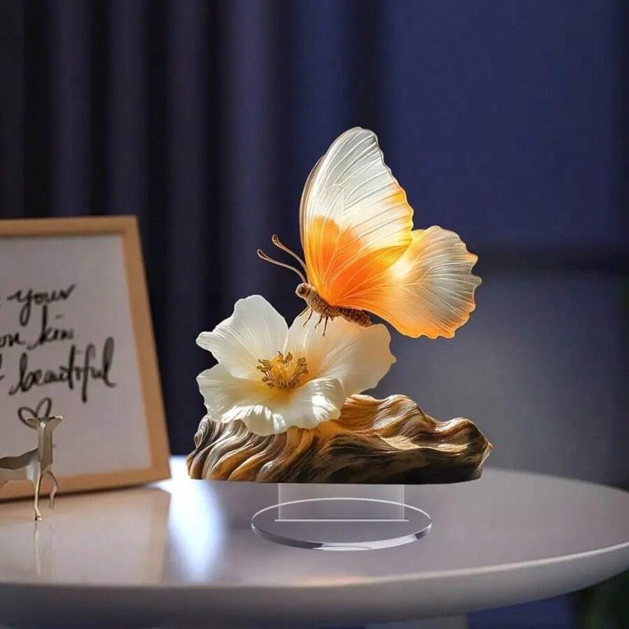2D Flat Printed Art Acrylic Gradient Butterfly And Flower Desk Decor For Office, Home And Bedroom