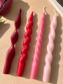 4pcs Red-Pink Gradient Spiral Twisted Taper Candles, French Vintage Home Decor, Wedding Table Centerpiece, Romantic Dinner Party Atmosphere Light, Suitable For Halloween, Thanksgiving, Christmas And Anniversary Gifts For Her, SPA Atmosphere - Multicolor - View 4