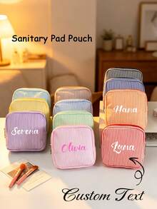 Custom Striped Sanitary Napkin Storage Bag - Personalized Text, Multiple Colors Available. Large Capacity; Can Also Be Used As Daily Makeup Bag Or Storage Pouch. - Multicolor - View 3