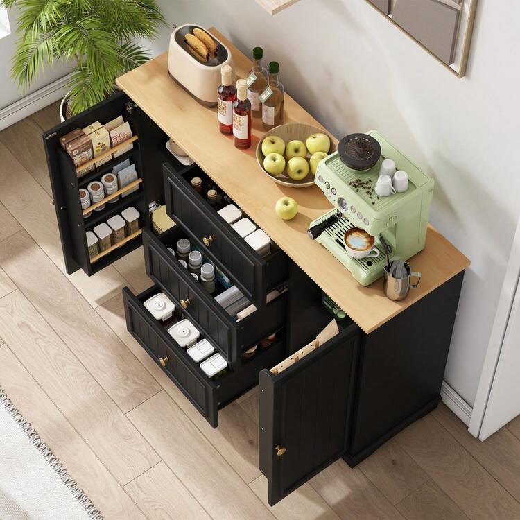 Modern Sideboard In A Minimalist Style / MDF Sideboard / Freestanding Base, High Load-Bearing Capacity / Generous Storage Space / Suitable For Dining Rooms, Living Rooms And Entryways - Black - View 5