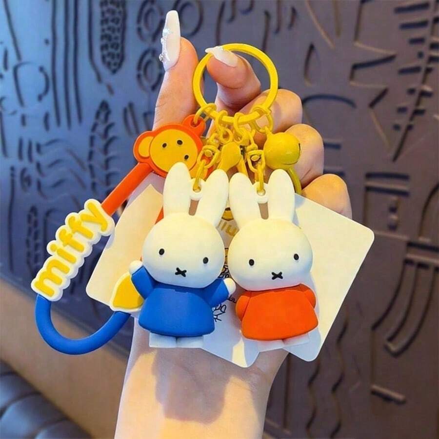 Miffy Lemon Summer Collection Figurine, Cute Rabbit Character ABS Mini Model, Kawaii Character Display Toy, Colorful Design, Creative Figurine Keychain And Bag Charm, Suitable For Backpacks, Car Keys And Collection - Orange - View 1