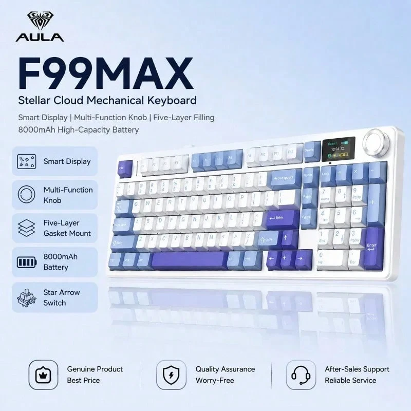 AULA F99MAX Mechanical Gaming Keyboard, Featuring Type-C + 2.4G Wireless + Bluetooth 5.0 Triple Modes, Hot-Swappable Switch, RGB Backlight, 8000mAh Battery, Compatible With Windows/MacOS/IOS/Android Systems, Suitable For Competitive Gaming And Office Use