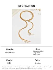 1pc Personalized Minimalist Design Long Metal Asymmetric Tassel Pendant Choker Sweater Chain Necklace Suitable For Women's Daily, Vacation, Party Wear - Gold - View 6