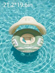 Pink & White Striped Inflatable Baby Swim Ring With Detachable Sun Canopy, Handle Toddler Pool Float, Kids Summer Style - Multicolor - View 15
