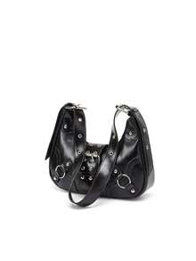 New Fashion Rivet Crescent Bag Commuter Versatile Shoulder Crossbody Women's Bag Retro Y2K Motorcycle Underarm Bag - Black - View 4