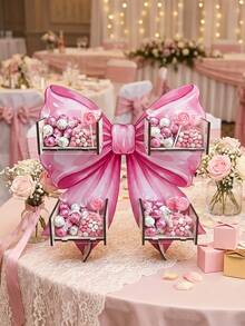 1pc Wooden Dessert Display Stand, Arched Dessert Stand, Birthday Decoration, Tabletop Decor, Birthday Party Supplies, Tabletop Decoration, Gender Reveal Party Supplies, Pink Party Decoration, Baby Shower Party Favors, Wedding Decoration, Newborn Party Decoration, Bridal Shower Display Stand, Home Decor, Room Decor - Bow - View 2