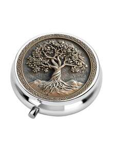 1pc 2D Flat Single-Piece Wallet Pill Box With Celtic Tree Of Life Pattern, Medicine Storage Box, Pill Organizer, Unique Gift, Portable Pill Box - Multicolor - View 5