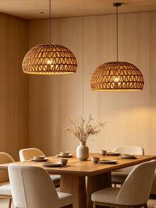 1pc Bohemian Style Paper Rope Lampshade, Rustic Pendant Light Shade, Woven Paper Rope Basket Top Lampshade, DIY Pendant Light Shade, Suitable For Living Room, Kitchen Island, Dining Room Decoration, Unique Home Decor Lampshade (Light Cord And Socket Not Included) - Semicircle - View 6