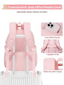 3pcs Set Solid Color Cute Bear (Detachable) Backpack Set, Cute School Bag With Bow Ribbon (Detachable), Crossbody Bear Lunch Bag, Zipper Closure, Large Capacity Multi-Pocket Lightweight School Bag, Suitable For Various Occasions, Campus Backpack, Travel Backpack, Back To School Gift - A - View 5