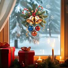 1pc Christmas Pine Branch Bell Colored Ball Window Decal For Kitchen,Restaurant,And Other Window Surfaces Decor,Removable Window Stickers,Vinyl Window Decals - Multicolor - View 4