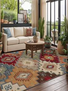 1pc Ultra Soft Crystal Velvet Carpet, Vintage Persian Style Bohemian Rug - Soft, Non-Slip, Machine Washable Polyester Mat With Colorful Geometric Pattern - Multicolor 13 - View 25