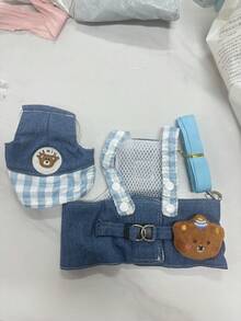3pcs Denim Pet Harness Set With Cute Sun Hat And Leash, Suitable For Dogs And Cats Outdoor Walking Vest, Escape Proof - Blue - View 8