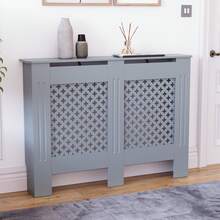 Home Discount Vida Designs Oxford Grey Radiator Cover Heat Protection Adjustable Cross Pattern Design With Wooden Shelf Top Display Hallway MDF Cabinet Easy To Install - Grey - View 13