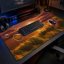 Alas Mouse Besar dengan Pemandangan Tetesan Air Transparan Ladang Gandum Saat Matahari Terbenam yang Menyejukkan, Nada Hangat Gaya Ins, Alas Meja dengan Tepi Jahitan Anti Selip, Alas Keyboard Tebal, Cocok untuk Kantor dan Bermain Game - View 2