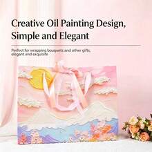 Elegant 3D Textured Oil Painting Gift Bag, Pink Floral Mountain Print Paper Gift Tote Bag With Silk Ribbon, Suitable For Bridal Party, Birthday, Holiday Gift Packaging - View 3