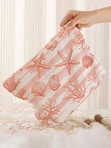 1pc Portable Cosmetic Storage Bag Ocean Series Shell & Starfish Pattern Double-Sided Print Travel Zipper Makeup Bag Multi-Function Toiletries Organizer - Multicolor - View 4