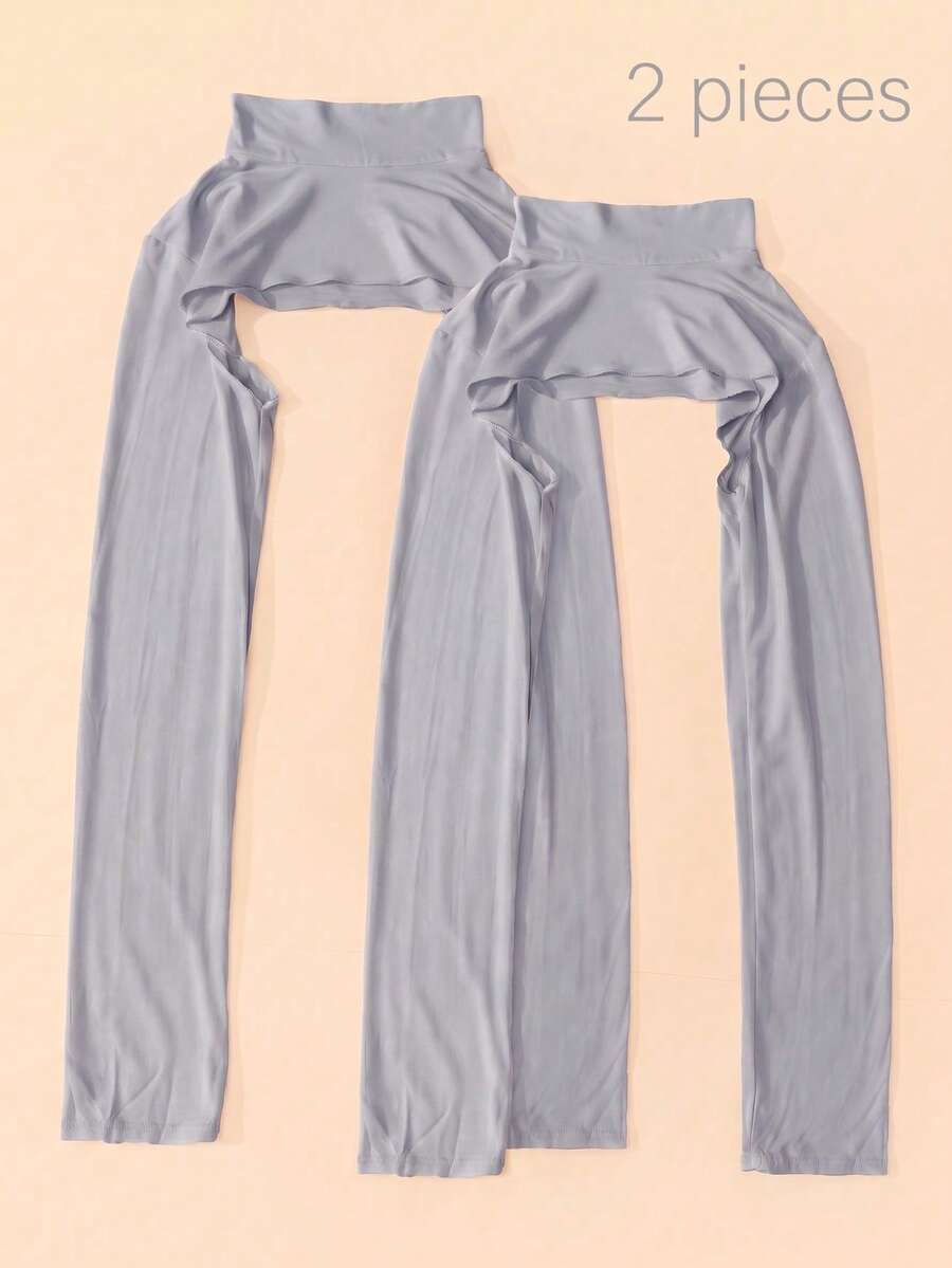 2pcs/Set Shoulder-Connected Arm Sleeves, Conservative Solid Color High Neck Sleeveless Top With Long Sleeves, Casual Outing, Suitable For All Seasons