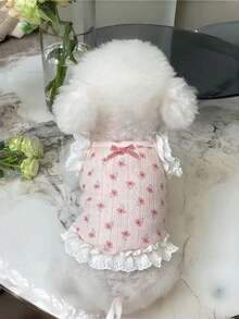Spring/Summer New Floral Lace Spaghetti Strap Princess Dress Pet Outfit, Soft Elastic Tank Dress, Suitable For Poodles, Teddy Dogs And Other Small Dogs And Cats, Lightweight And Breathable - Pink - View 4
