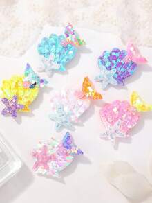 1/2/6pcs Star Pearl Mermaid Tail Hair Clips, Sequin Colorful Handmade Hair Clips For Daily Wear, Holiday Party - Multicolor - View 16