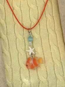 1pc Cute Personalized Orange Clownfish Necklace, Ocean Creature Beaded Choker, Gift - Orange - View 5