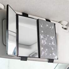 3-Fold Shiny Rhinestone Car Sun Visor Makeup Mirror, Adjustable 3-Panel Makeup Mirror, Universal Clip-On Car Sun Visor Vanity Mirror, Suitable For Car Interior - 1pc - View 14