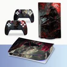 Compatible With PS5 Disc Edition And Wind Red Moon Samurai Sticker, Retro Dark Japanese Style, Matte Texture, Waterproof Removable No Residue, Full Body Protection Sticker For Console And Controller - View 9