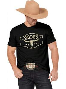 Western Cowboy Rodeo Shirts: camisetas clásico con diseño de calavera de vaca para hombre, camisetas bohemias de música de concierto campestre - Verde militar - Ver 1