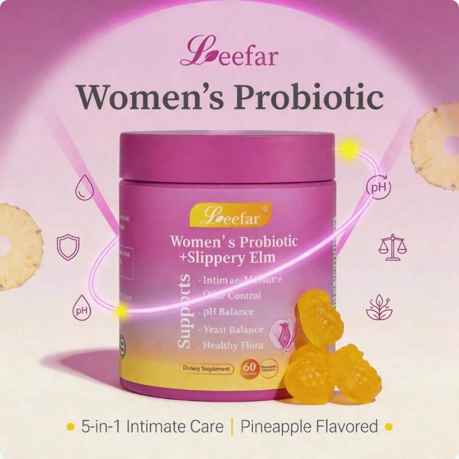 LEEFAR Her Juicy Feminine Probiotics Gummies – 60 Count | Slippery Elm + Prebiotics & Lactobacillus For PH Balance & Dryness Relief | Hawaiian Pineapple Flavor | Supports Intimate Health, Odor Control & Daily Comfort - 400g - 查看 1