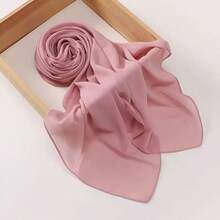 1PC Women's Simple Solid Color Square Bandana, Daily Decorative Thin Summer Head Scarf - Light Pink - View 2