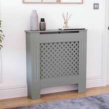 Home Discount Vida Designs Oxford Olive Grey Radiator Cover Heat Protection Adjustable Cross Pattern Design With Wooden Shelf Top Display Hallway MDF Cabinet Easy To Install - Olive Grey - View 4