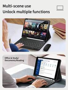 AKKHOO Teclado y ratón inalámbricos azules compatibles con iPad, ordenador, teléfono, tableta, conjunto de teclado y ratón mini recargable y silencioso - Negro - Ver 6