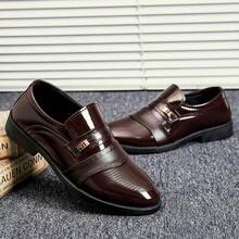Elegant Black Patent Leather Low Heel Dress Shoes - Sophisticated Design, High-Quality PU Material, Button Closure, Versatile Style - Brown - View 5