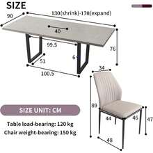 jiexi Extendable Dining Table And 4-6 Chair Set, 130-170cm Grey MDF Dining Table With White PU Dining Chairs With Metal Legs For Kitchen, Living Room - White - View 2