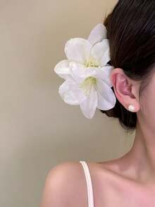 1件甜美優雅波希米亞風人造花髮夾，紅色復古百合花髮夾，時尚百搭側戴人造花頭飾，度假風情人節髮飾 - 彩色 - 查看 3