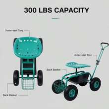 [Free Shipping] Rolling Garden Scooter Garden Cart Seat With Wheels And Tool Tray, 360 Swivel Seat,Green-XY187496 - Multicolor - View 4