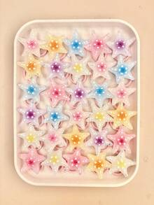 8/14/28pcs Girls Random Macaron Gradient Glitter Translucent Colorful Dots 3D Holographic Star & Starfish Hair Ties Set, Sweet Cute Versatile Hair Accessories For Daily Wear, Date, Sports, School, Casual - Multicolor - View 6