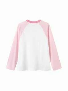 Balabala Tween Girl Long Sleeve T-Shirt 2026 Fall New Cotton Moisture Wicking Base Layer Top - White and Red - View 5