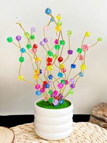 1PC Fashionable Multi-Color Faux Crystal Artificial Flower Small Potted Plant, Fashionable Beaded Artificial Flower Creative Artificial Plant Suitable For Wedding Events, Home And Office Desktop Decoration Ornament - Multicolor - View 5