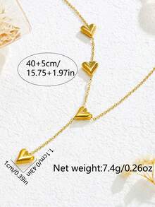 1pc Heart Y-Shaped Pendant Necklace For Women, Stainless Steel Summer Layered Beach Style Necklace, Daily Sweater Accessory Jewelry, Perfect Gift For Valentine's Day, Mother's Day - Yellow Gold - View 4