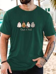 Men's Chick Or Treat Pattern Summer Casual Crew Neck Short Sleeve T-Shirt - 白色 - 查看 9