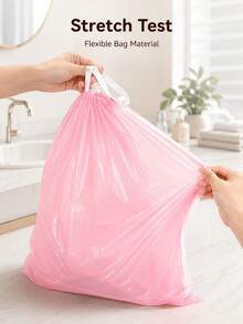150pcs Pink Drawstring Trash Bags 45 X 45cm / 17.72 X 17.72in Plastic Rose Scented Small Bin Liners With Tie Handles And Tear Off Line Garbage Bags For Bathroom Kitchen Bedroom Office Living Room Small Trash Cans Daily Home Users - Pink - View 9