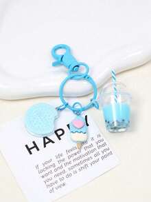 1pc Cute Cookie Ice Cream Pearl Milk Tea Keychain Set, Pink Sweet Girl Style Pendant, Handbag Decoration For Girls And Girl, Friendship Gift Jewelry - A - View 13