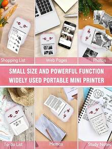 Una impresora más un juego de 13 rollos de papel, mini impresora de fotos de bolsillo, impresora térmica portátil sin tinta, 57 mm: con papel adhesivo, impresión inalámbrica Bluetooth 200 dpi, rosa. - Rosa - Ver 3
