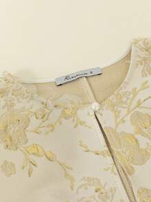 Cardigan Lengan Pendek Jacquard Elegan untuk Wanita - Sampanye - View 3