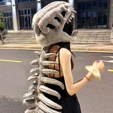2026 New Realistic Dinosaur Bone Cosplay Accessory Set, Exquisite Detailed Soft Dinosaur Jaw With Sharp Teeth, White Beige Black Textured Scale Decoration, Comfortable Reusable Costume Prop, Suitable For Halloween Theme Party Outfit Styling - Multicolor - View 2