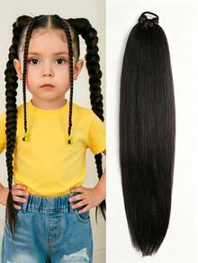 1pc Synthetic 26 Inch Long Ponytail Extensions With Elastic Band Versatile DIY Braided Ponytail For Kids Girls - 彩色 - 查看 8
