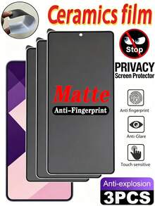 LissKas 3片裝磨砂防窺陶瓷柔性膜，防眩光、防指紋、防窺，適用於 Galaxy A57 A27 S26 S25 S24 Ultra FE / 適用於 17T 15T 14T Pro Poco / Note 13 14 14C 15C 4G 5G / 適用於 iPhone 17 Pro Max，辦公室/地鐵隱私保護，防爆、防刮、無氣泡保護膜，不支援指紋辨識，軟膜 - 黑色 - 查看 60