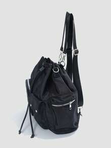Mochila de viaje de gran capacidad con múltiples bolsillos estilo coreano de nicho, bolso de hombro ligero y versátil con cordón - Negro - Ver 9