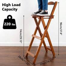 Stool Durable Portable Design Bamboo Folding Bar With Back Support Footrest, Ideal For Home, Kitchen, Patio Or Balcony Use - Walnut - View 11